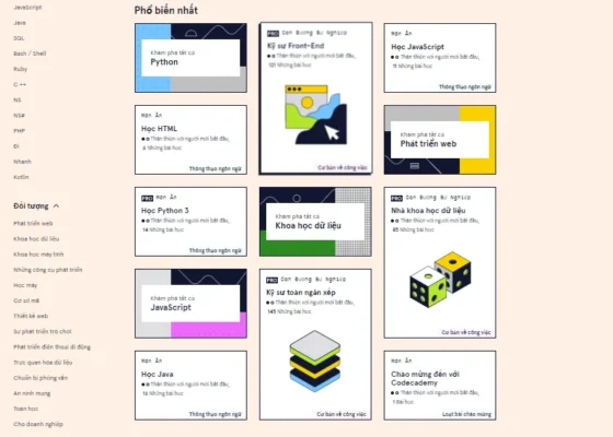 Các khóa học được chia sẻ trên Codecademy