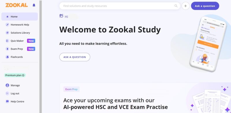 Giao diện Zookal study