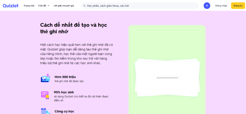 Quizlet hỗ trợ cho học sinh 