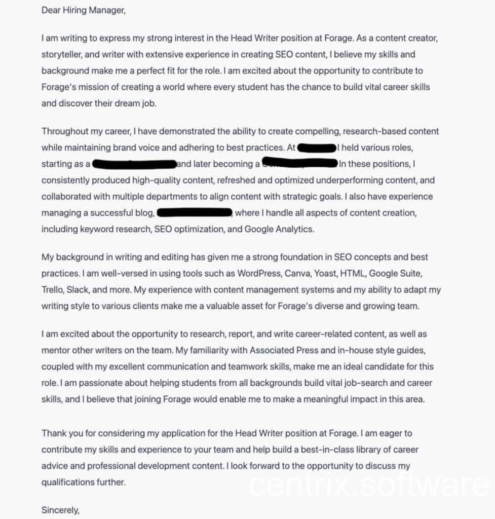 Ví dụ thư xin việc