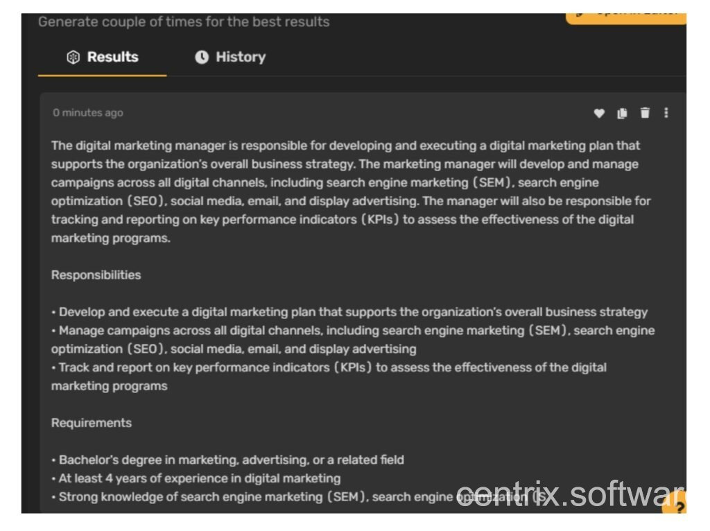 Ví dụ về yêu cầu công việc