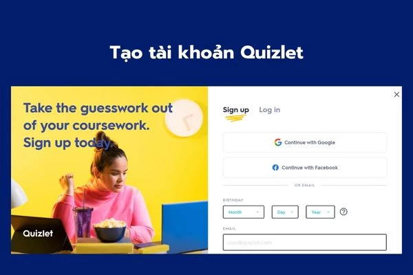 Đăng kí tài khoản Quizlet