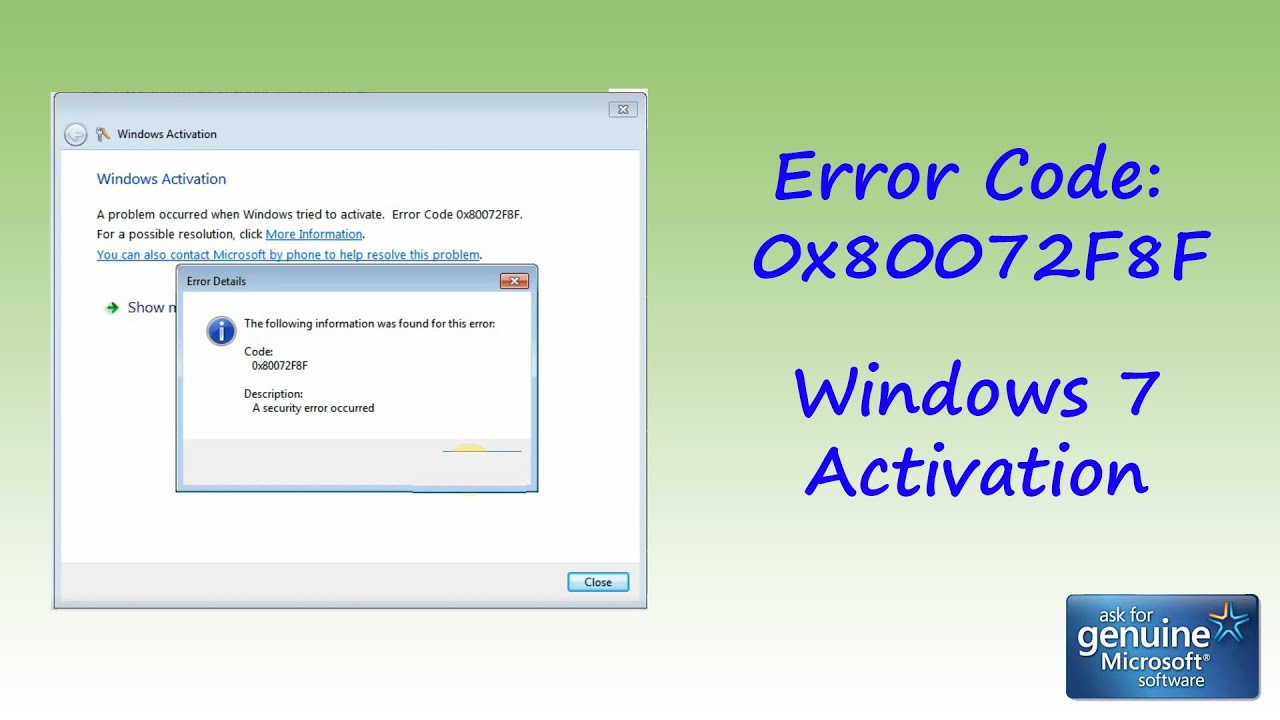 How to solve Error Code 0x80072F8F when activating Windows 7 license