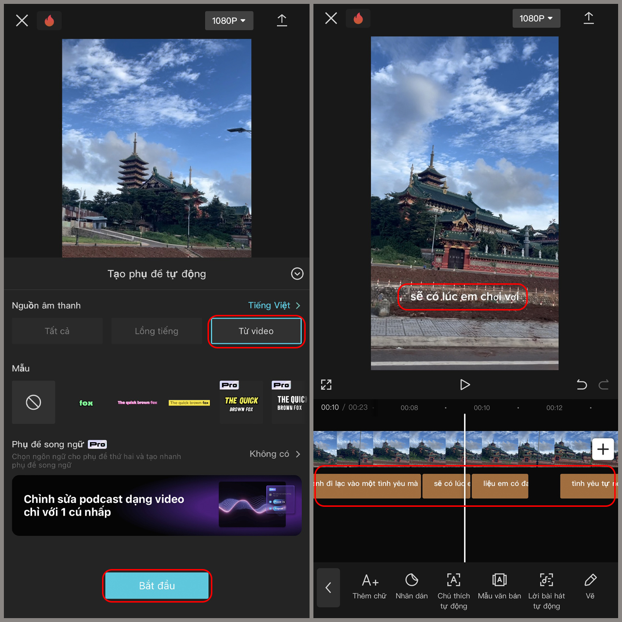 chinh sua subtitle capcut