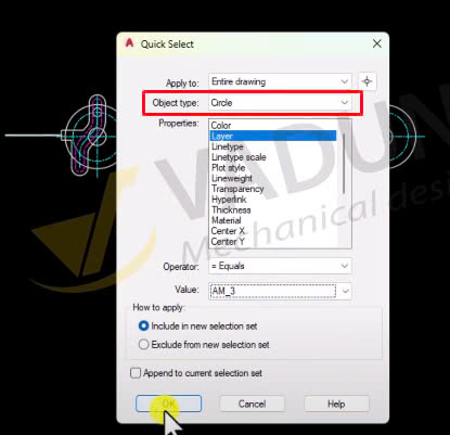 Chọn đối tượng mong muốn trong AutoCAD
