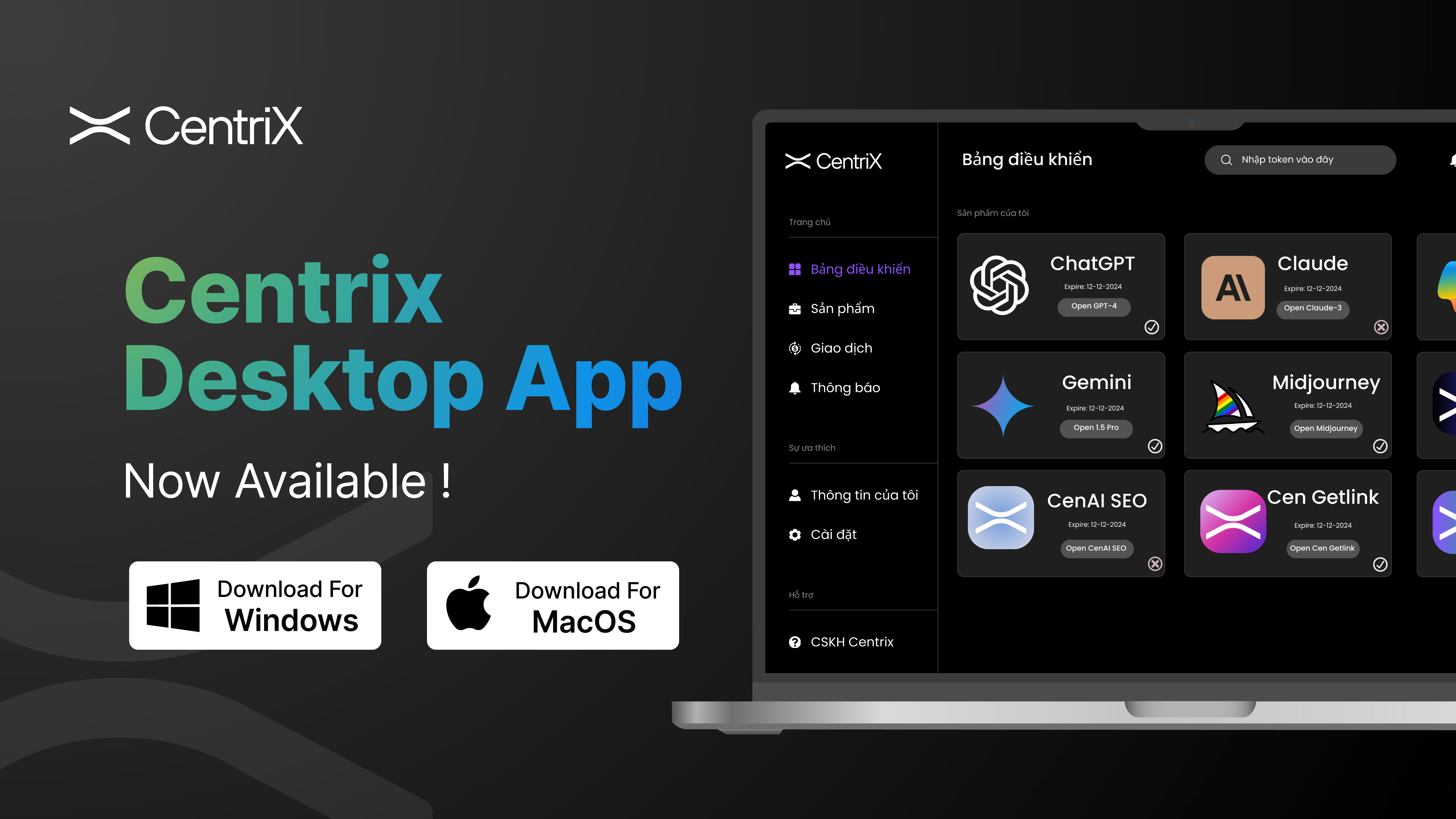Giao diện CentriX App