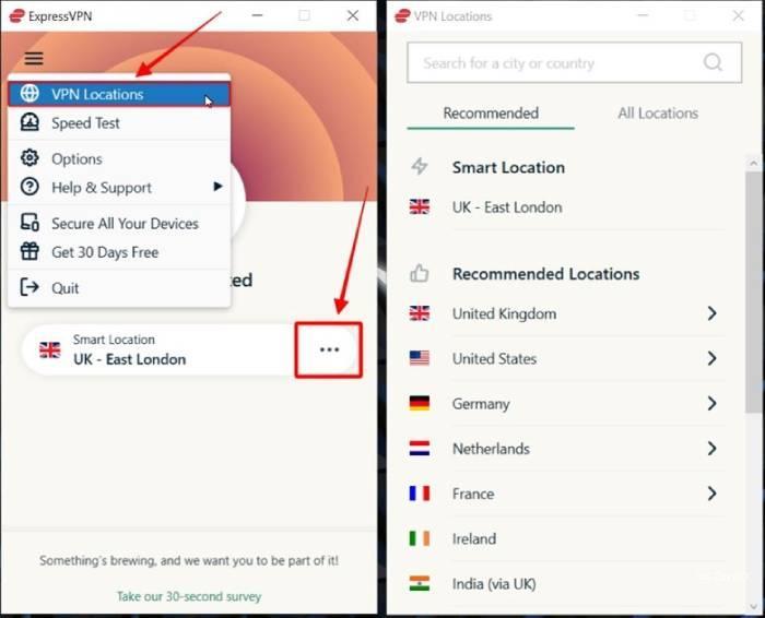 ExpressVPN Chọn Vị Trí Máy Chủ