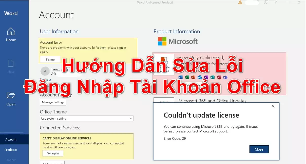 mã khóa Office 365 và cách khắc phục lỗi 0xe0000024