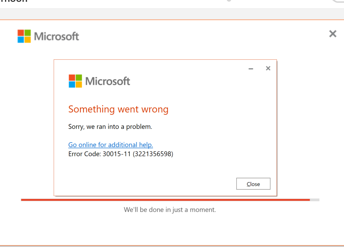 Lỗi 30015-11 khi cài đặt Office 365