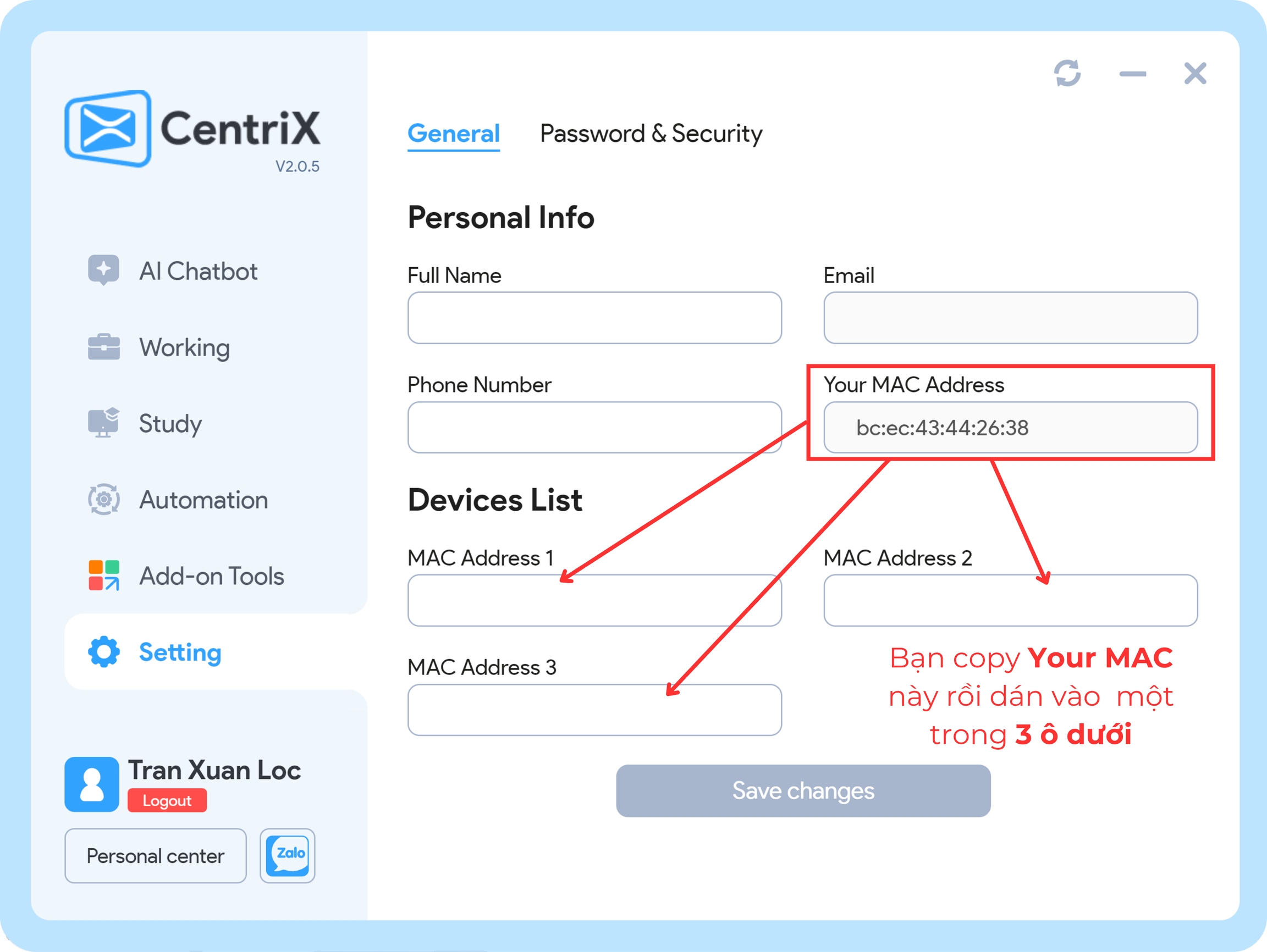 Cài đặt CentriX trên macOS