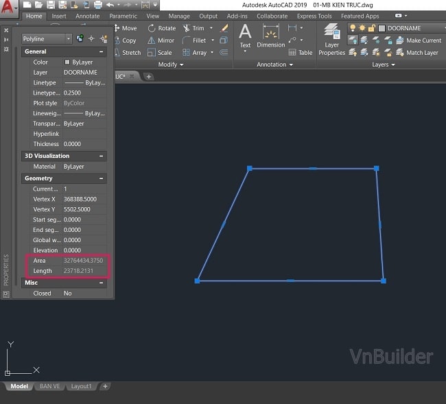 đo diện tích polyline trong AutoCAD