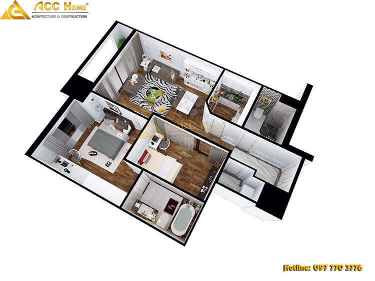 thiết kế nội thất 84m2 tân cổ điển