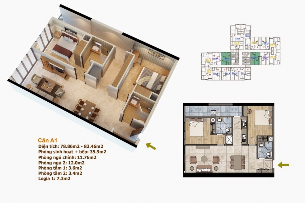 nội thất căn hộ 84m2 phong cách Bắc Âu
