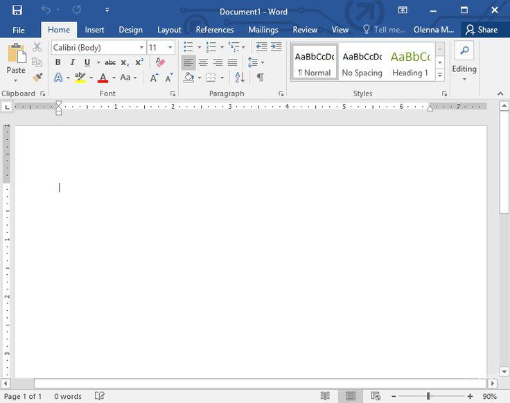 Giao diện Microsoft Word 2016